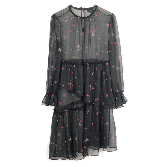 Who What Wear Dresses & Skirts - Who What Wear | Sheer Black Floral Dress Ruffles M